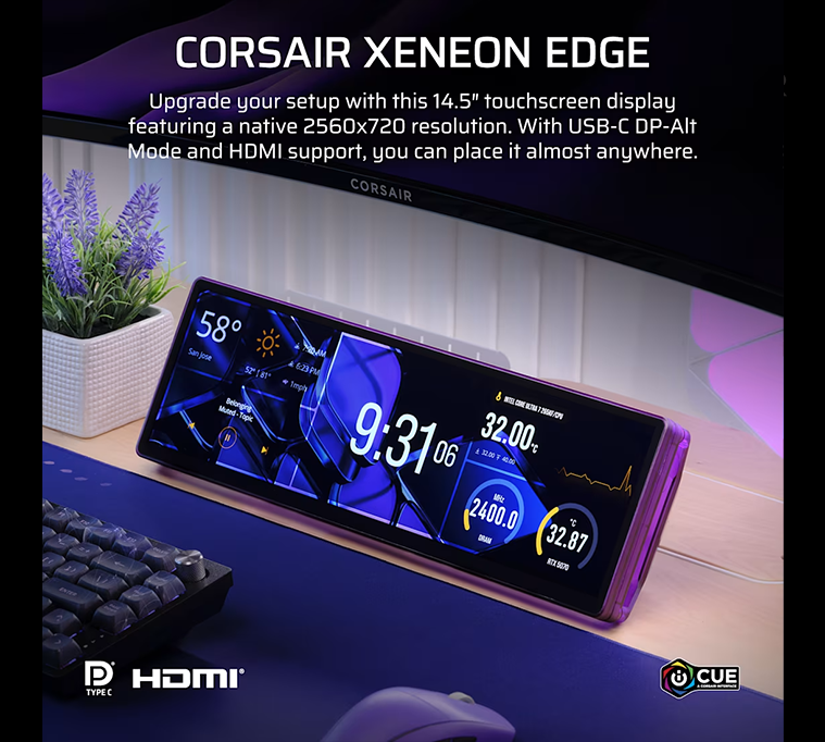CORSAIR XENEON EDGE 14.5" LCD Touchscreen LCD Screen, Atomic Purple