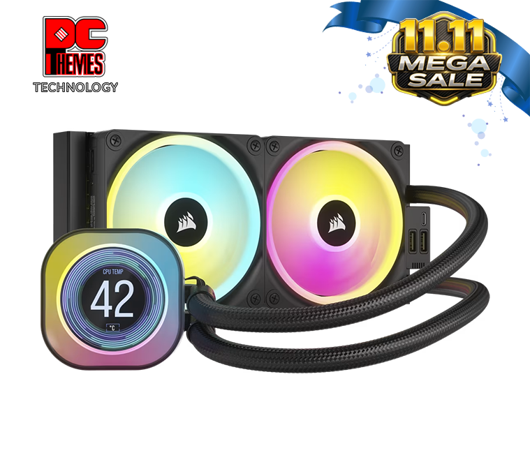 CORSAIR iCUE LINK H100i LCD Liquid CPU Cooler - QX120 RGB Fans - IPS LCD - 240mm Radiator