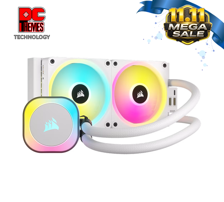 CORSAIR iCUE LINK H100i RGB White Liquid CPU Cooler - QX120 RGB Fans - 240mm Radiator