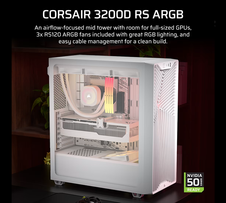 CORSAIR 3200D RS ARGB Mid-Tower PC Casing - White