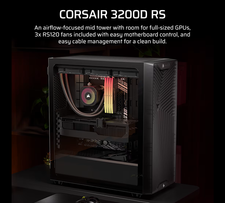 CORSAIR 3200D RS Mid-Tower PC Case, Smoke