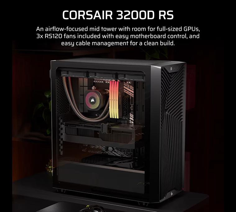CORSAIR 3200D RS Mid-Tower PC Case, Black