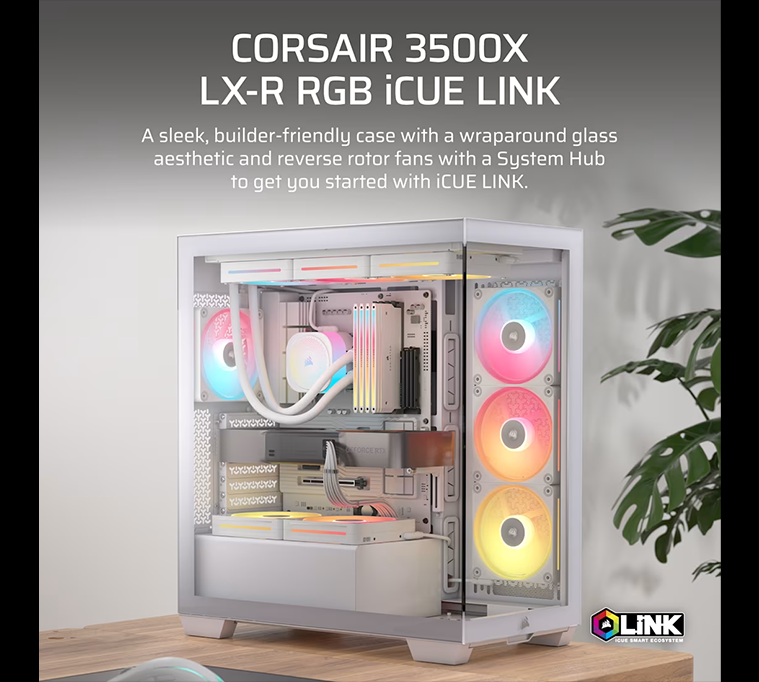 CORSAIR 3500X LX-R RGB iCUE Link Tempered Glass Mid-Tower PC Case, White