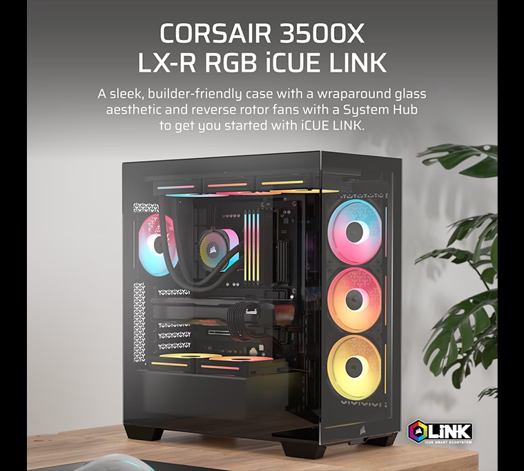 CORSAIR 3500X LX-R RGB iCUE Link Tempered Glass Mid-Tower PC Case, Black