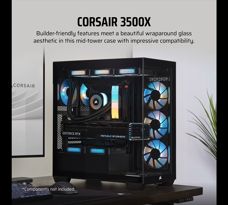 CORSAIR 3500X Tempered Glass Micro ATX, Black
