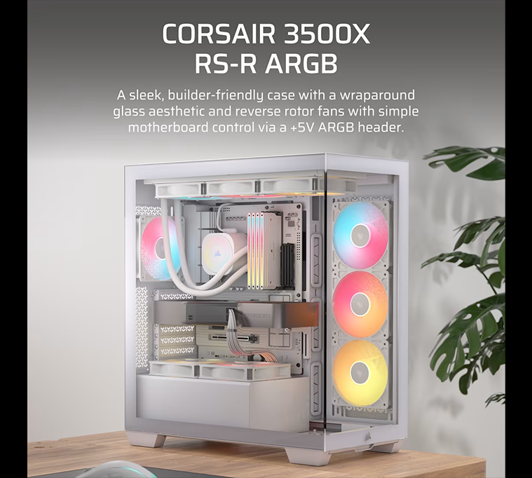 CORSAIR 3500X RS-R ARGB Tempered Glass Mid-Tower PC Case, White