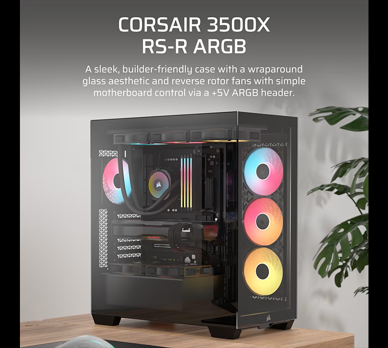 CORSAIR 3500X RS-R ARGB Tempered Glass Mid-Tower PC Case, Black