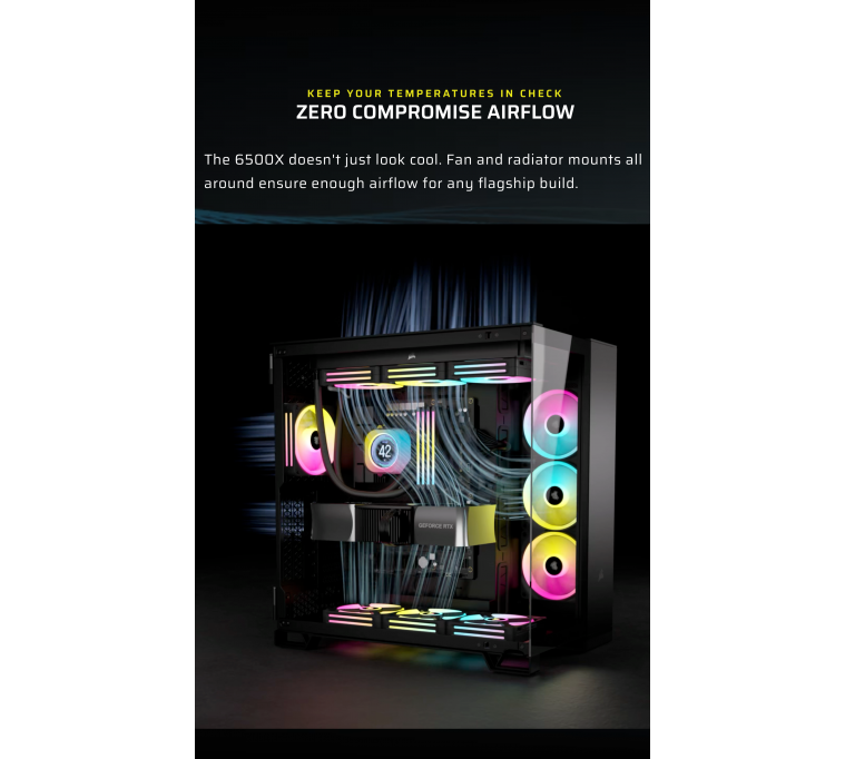 CORSAIR iCUE LINK 6500X RGB Mid-Tower Dual Chamber PC Case, Black