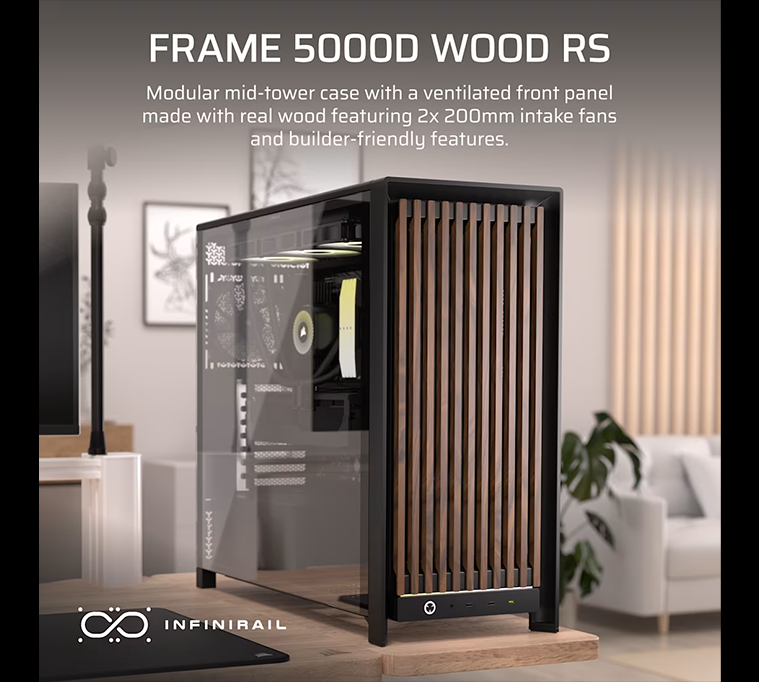 CORSAIR FRAME 5000D WOOD RS Modular Mid-Tower PC Case, Black/Walnut