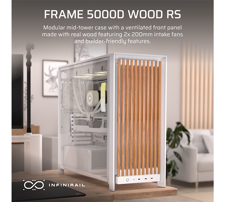 CORSAIR FRAME 5000D WOOD RS Modular Mid-Tower PC Case, White/Oak