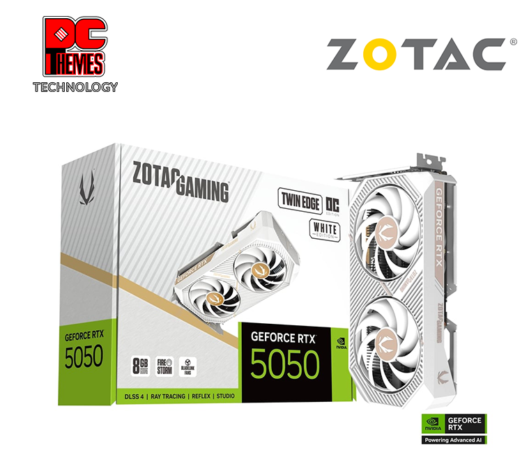 ZOTAC GAMING RTX 5050 TWIN EDGE OC 8GB Graphics Card - WHITE -	L220.5mm x W120.25mm x H41.6mm (SFF-Ready)