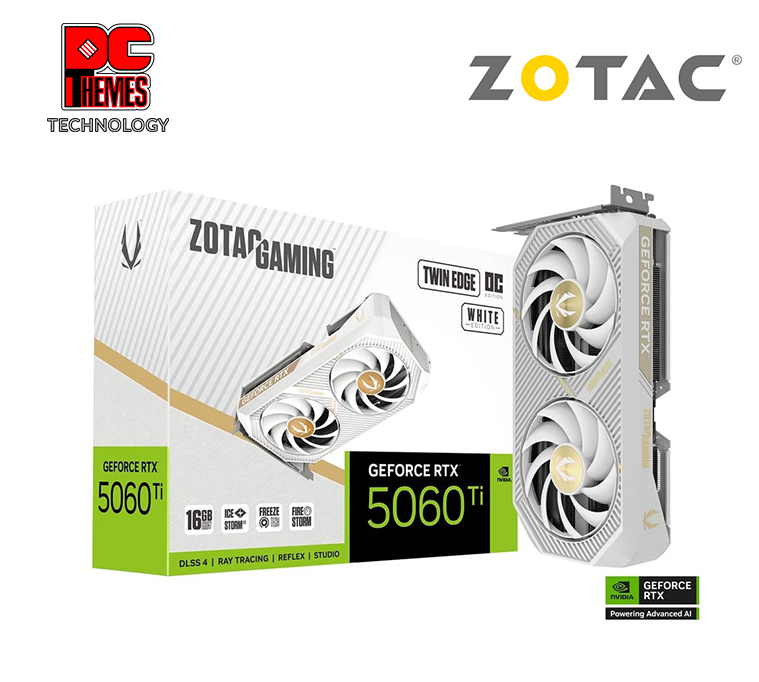 ZOTAC GAMING RTX 5060 Ti TWIN EDGE OC 16GB Graphics Card - WHITE - 	L220.5mm x W120.25mm x H41.6mm (SFF-Ready)