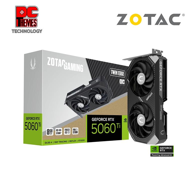 ZOTAC GAMING RTX 5060 Ti TWIN EDGE OC 8GB Graphics Card - L220.5mm x W120.25mm x H41.6mm (SFF-Ready)