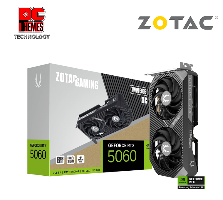 ZOTAC GAMING RTX 5060 TWIN EDGE OC 8GB Graphics Card - L220.5mm x W120.25mm x H41.6mm (2-Slot, SFF-Ready)