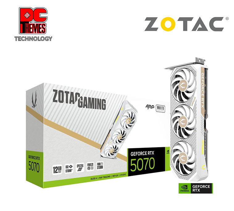 ZOTAC GAMING RTX 5070 AMP 12GB Graphics Card - WHITE - L304.4mm x W115.8mm x H41.6mm (2-Slot, SFF-Ready)