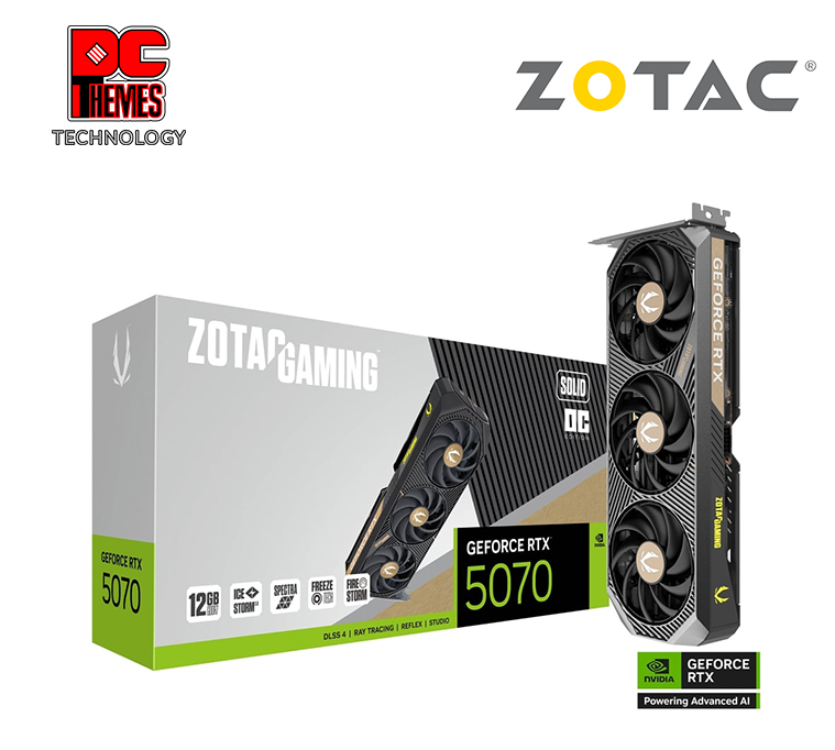 ZOTAC GAMING RTX 5070 SOLID OC 12GB Graphics Card - L304.4mm x W115.8mm x H41.6mm (2-Slot, NVIDIA SFF-Ready)
