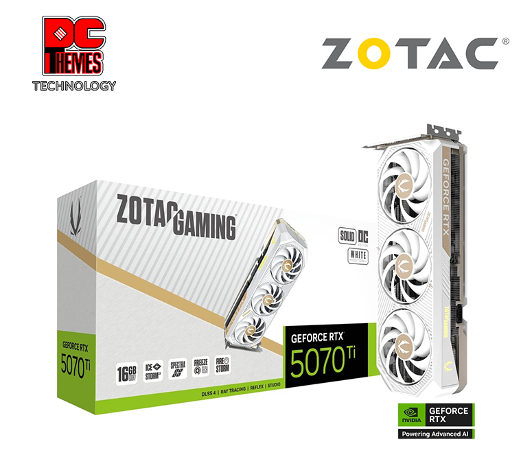 ZOTAC GAMING RTX 5070 Ti SOLID CORE OC 16GB Graphics Card - WHITE - 	L303.5mm x W115.8mm x H55.7mm (2.5-Slot Design)