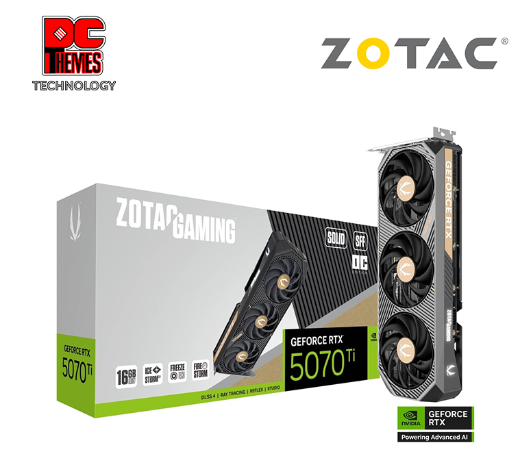 ZOTAC GAMING RTX 5070 Ti SOLID SFF OC 16GB Graphics Card - L304.4mm x W115.8mm x H41.6mm (Strict 2-Slot Design, NVIDIA SFF-Ready)