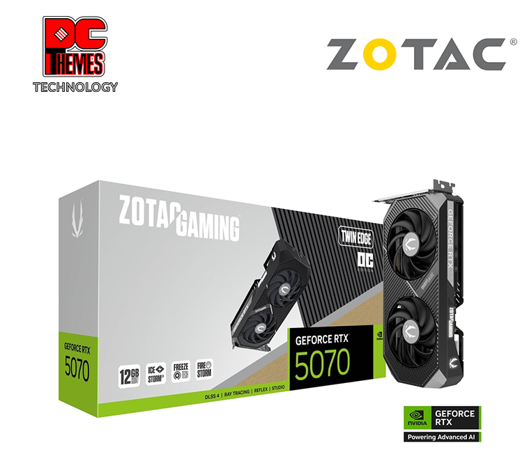 ZOTAC GAMING RTX 5070 TWIN EDGE OC 12GB Graphics Card - L241.5mm x W120.1mm x H40.6mm (Strict 2-Slot Design, NVIDIA SFF-Ready)