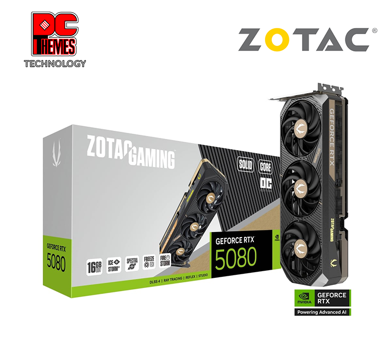 ZOTAC GAMING RTX 5080 SOLID CORE OC 16GB Graphics Card - L303.5mm x W115.8mm x H55.7mm (2.5 Slot Design)