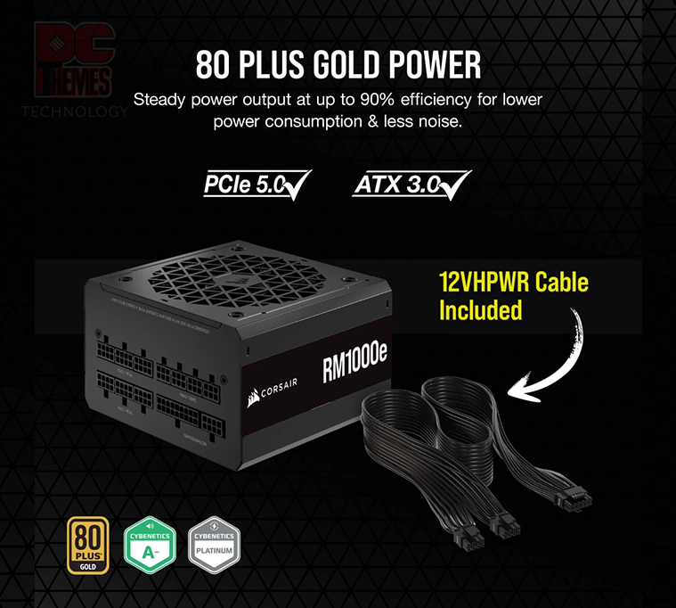 CORSAIR RM1000e 80+ Platinum ATX 3.0 & PCIe 5.0 Compliant Gold Power Supply