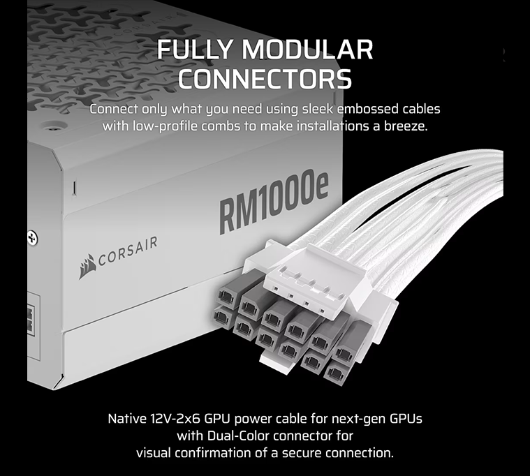 CORSAIR RMe Series RM1000e Fully Modular Low-Noise ATX Power Supply - White