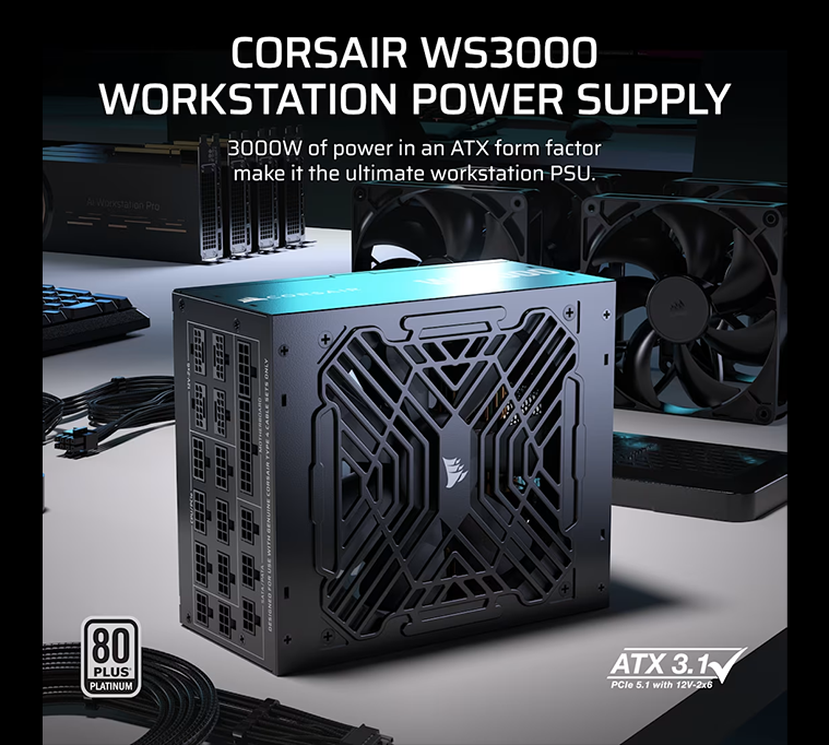 WS3000 3000W ATX 3.1 Fully Modular Workstation Power Supply