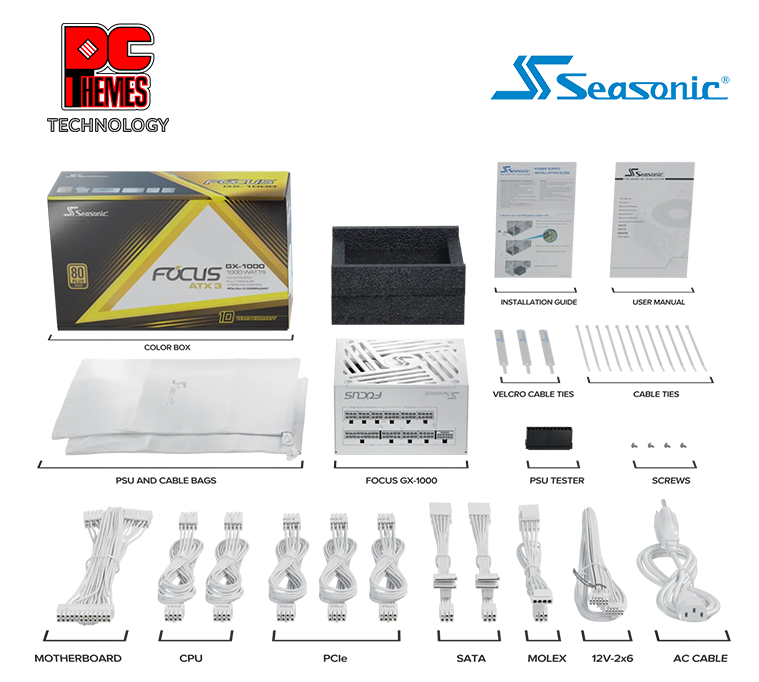 Seasonic Focus GX-1000w V4 ATX3 80+ Gold Power Supply - White