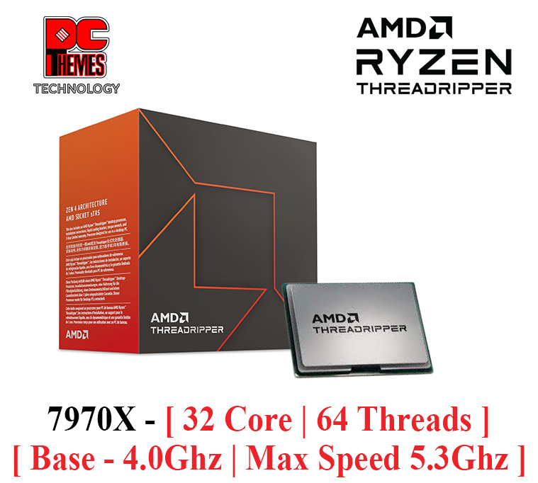 AMD THREADDRIPPER 7970X [ TDP 350W | 32 Core | 64 Threads | Base - 4.0Ghz | Max Speed 5.3Ghz ] TRX50 Processor