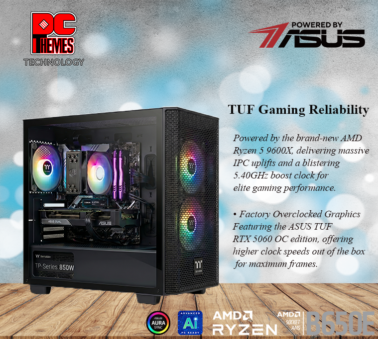 VERMILLION THEMES 2 - PBA The PC Themes 5.4GHz Gamer: ASUS TUF RTX 5060 & Ryzen 5 9600X Custom Build