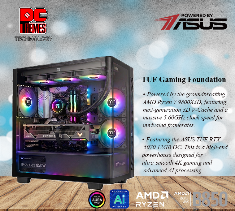 VERMILLION THEMES 5 - PBA PC Themes Flagship X3D: 	ASUS TUF Gaming B850-Plus WiFi & RTX 5070 TUF Performance PC