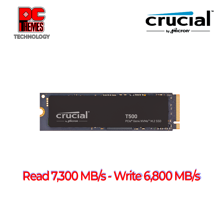 CRUCIAL T500 1TB PCIe Gen4 M.2 2280 NVMe Solid State Drive - R7300/W6800