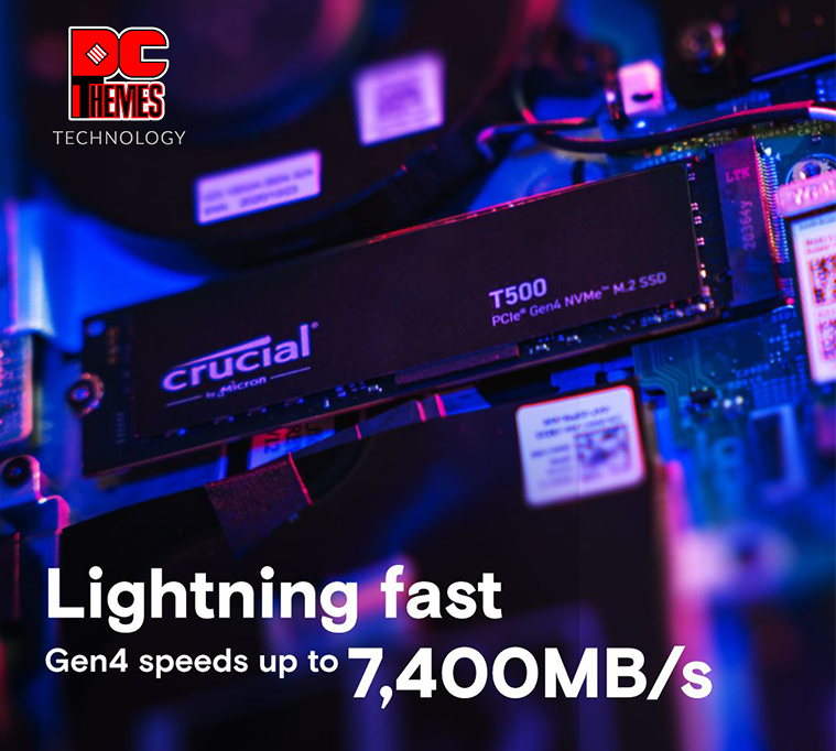 CRUCIAL T500 1TB PCIe Gen4 M.2 2280 NVMe Solid State Drive - R7300/W6800