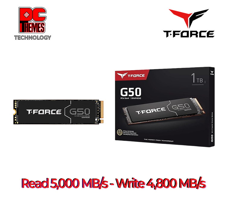 T-FORCE G50 M.2 PCIe SSD 1TB NVMe Gen4 M.2 Solid State Drive - R5000/W4800