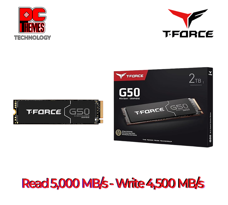 T-FORCE G50 M.2 PCIe SSD 2TB NVMe Gen4 M.2 Solid State Drive - R5000/W4500