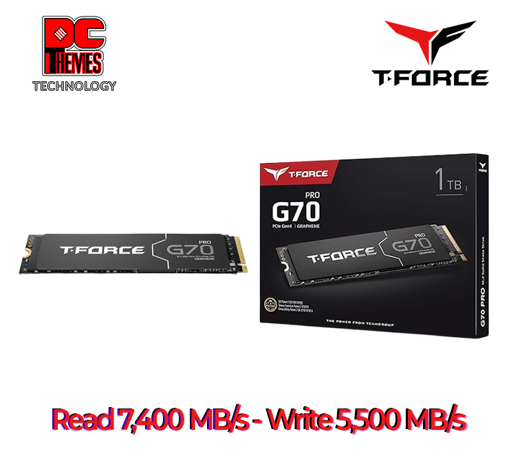 T-FORCE G70 M.2 PCIe SSD 1TB NVMe Gen4 M.2 Solid State Drive - R7400/W5500
